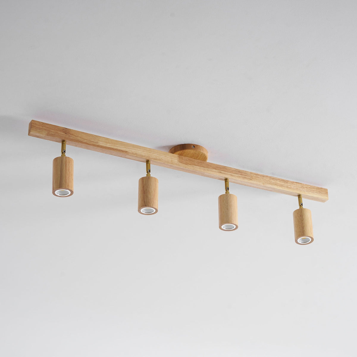 Multi-Head Track Spotlight with Wooden Shades for Kitchen, Dining Room & Living Room | Adjustable LED Rail Fixture | Rustic Farmhouse Ceilin