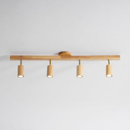 Multi-Head Track Spotlight with Wooden Shades for Kitchen, Dining Room & Living Room | Adjustable LED Rail Fixture | Rustic Farmhouse Ceilin