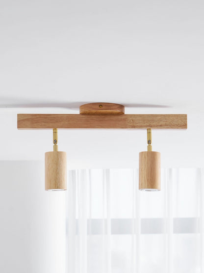 Multi-Head Track Spotlight with Wooden Shades for Kitchen, Dining Room & Living Room | Adjustable LED Rail Fixture | Rustic Farmhouse Ceilin