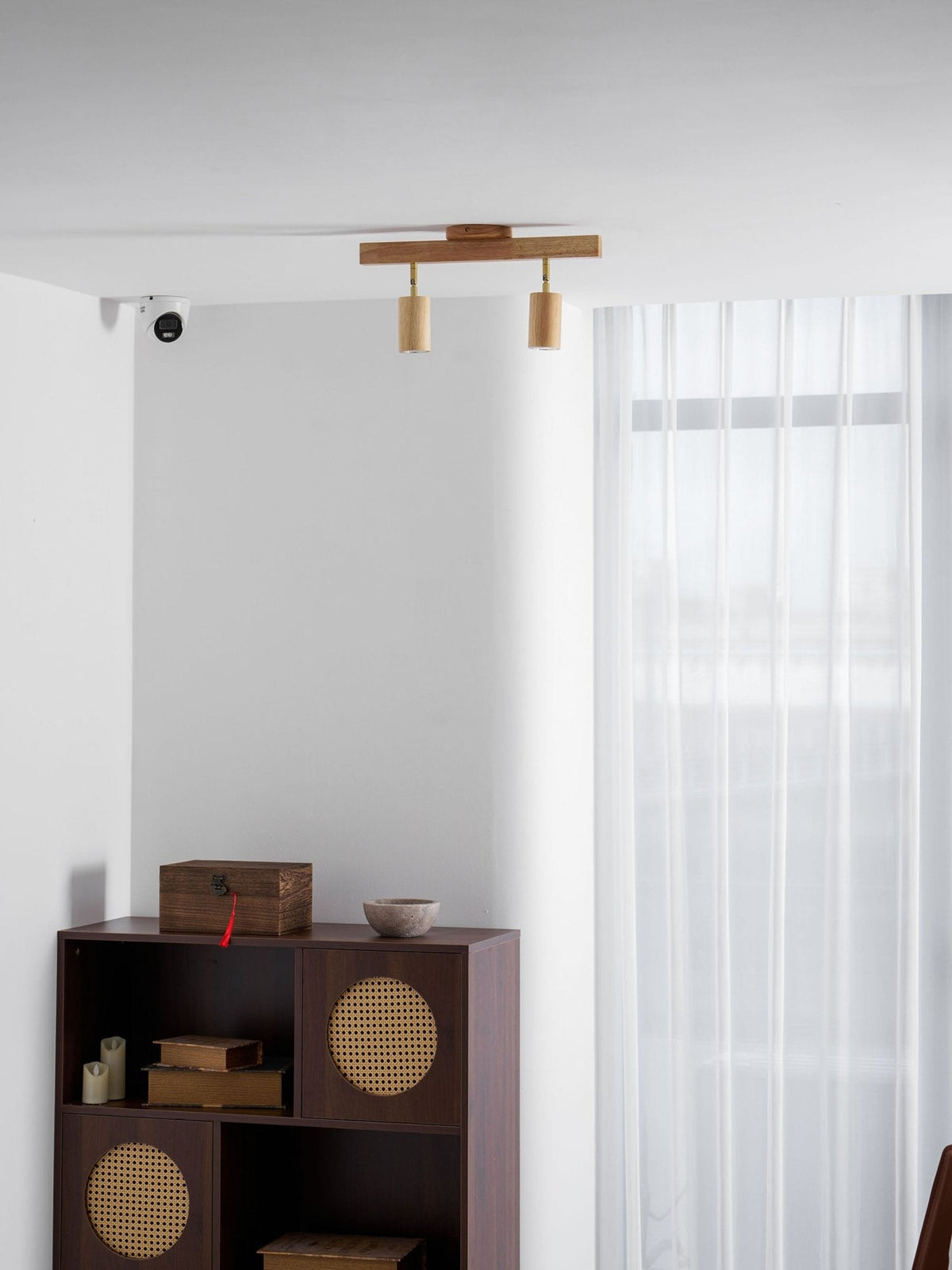 Multi-Head Track Spotlight with Wooden Shades for Kitchen, Dining Room & Living Room | Adjustable LED Rail Fixture | Rustic Farmhouse Ceilin