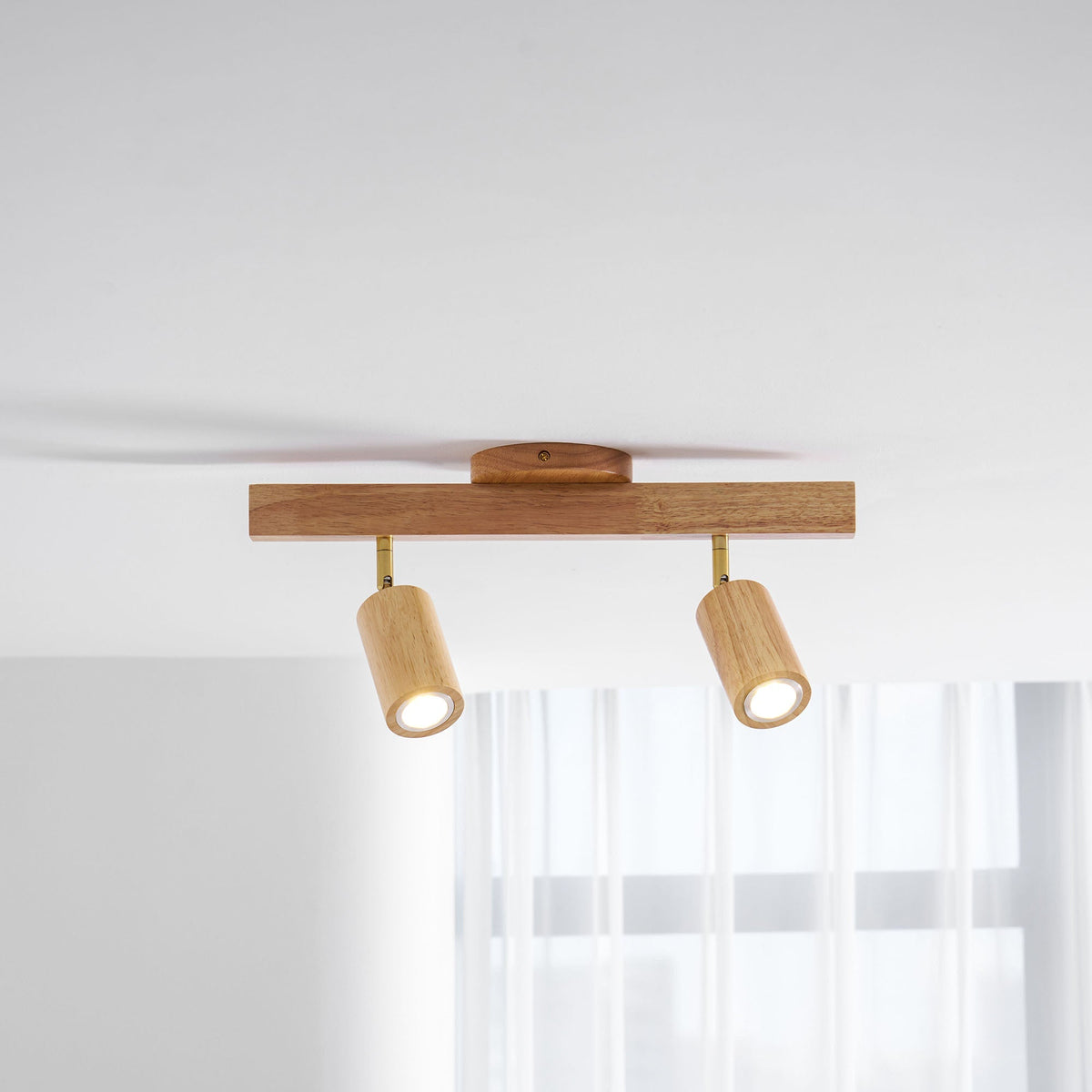 Multi-Head Track Spotlight with Wooden Shades for Kitchen, Dining Room & Living Room | Adjustable LED Rail Fixture | Rustic Farmhouse Ceilin