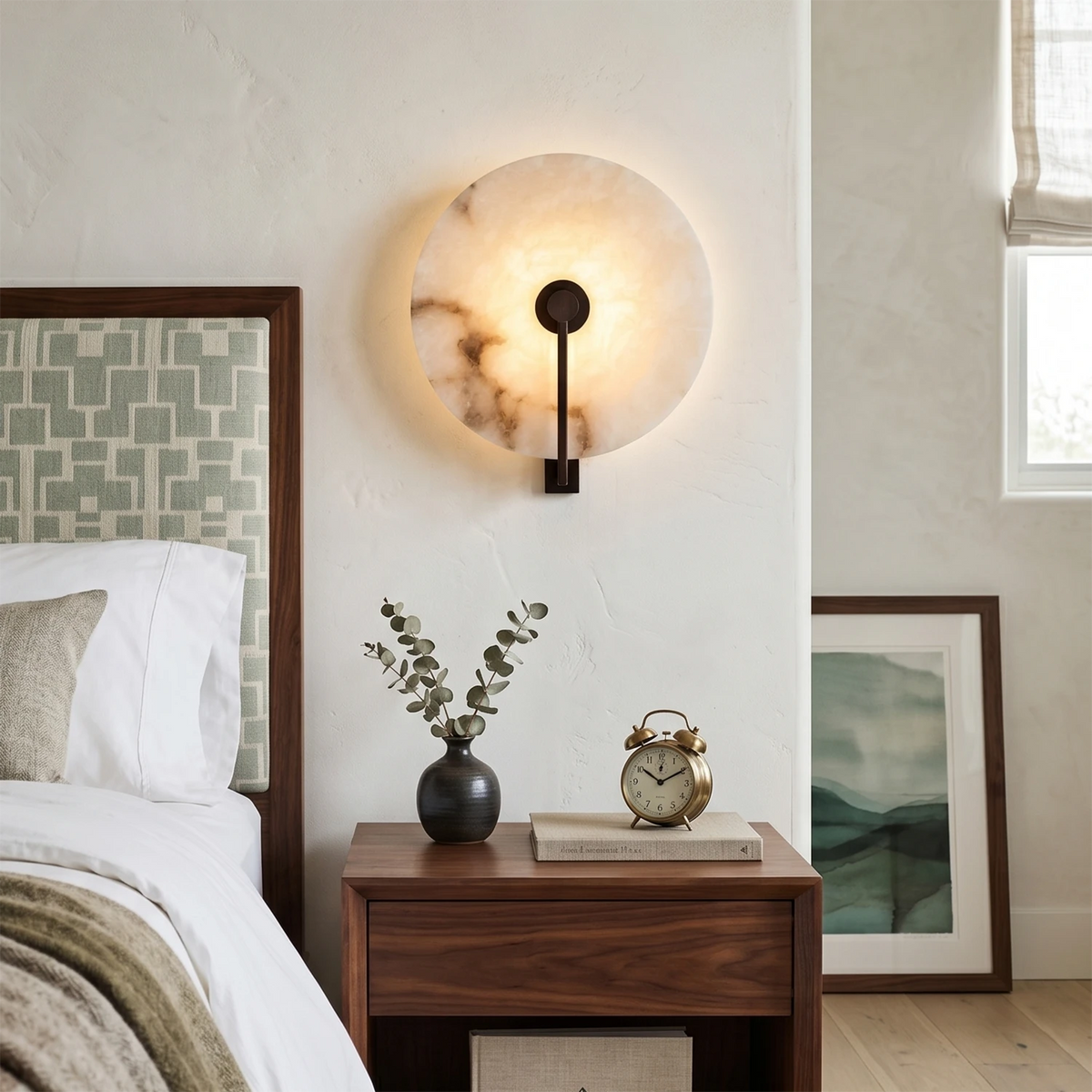 Aplique de pared LED de alabastro natural: diseño orgánico moderno, luz de pared con temperatura de color ajustable para sala de estar, dormitorio y pasillo