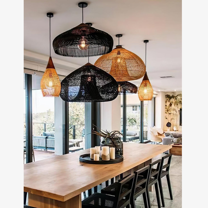 Encanto Natural | Lámpara Colgante de Ratán con Altura Ajustable | Iluminación Colgante Acogedora para Cocina con Ambiente Cálido