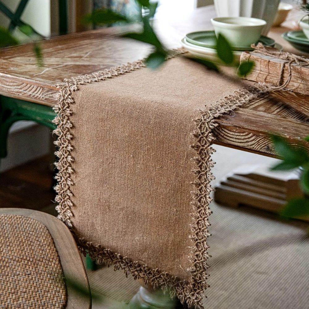 Natural Jute Table Runner – Rustic Bohemian Elegance for Dining and Events