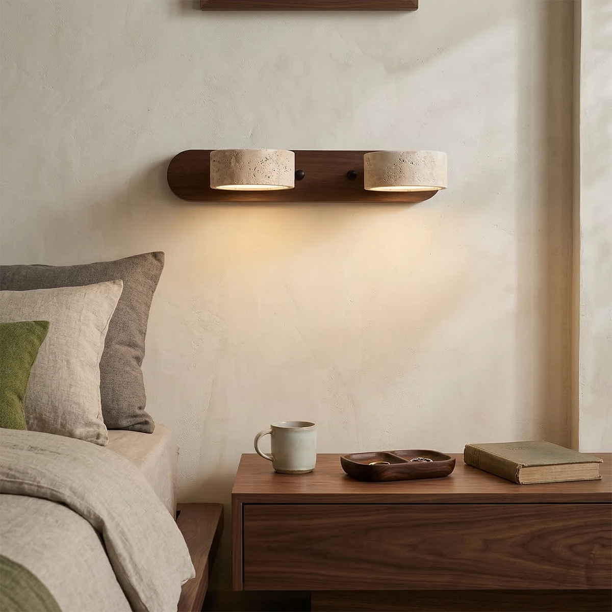 Aplique de pared de travertino natural con pantallas LED ajustables: aplique moderno para decoración de baño y sala de estar