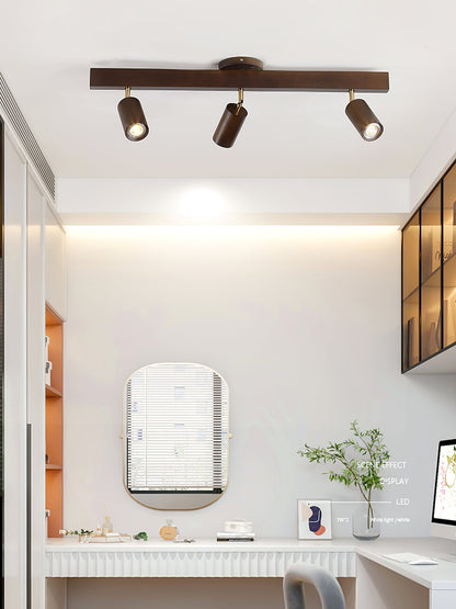 Multi-Head Track Spotlight with Wooden Shades for Kitchen, Dining Room & Living Room | Adjustable LED Rail Fixture | Rustic Farmhouse Ceilin