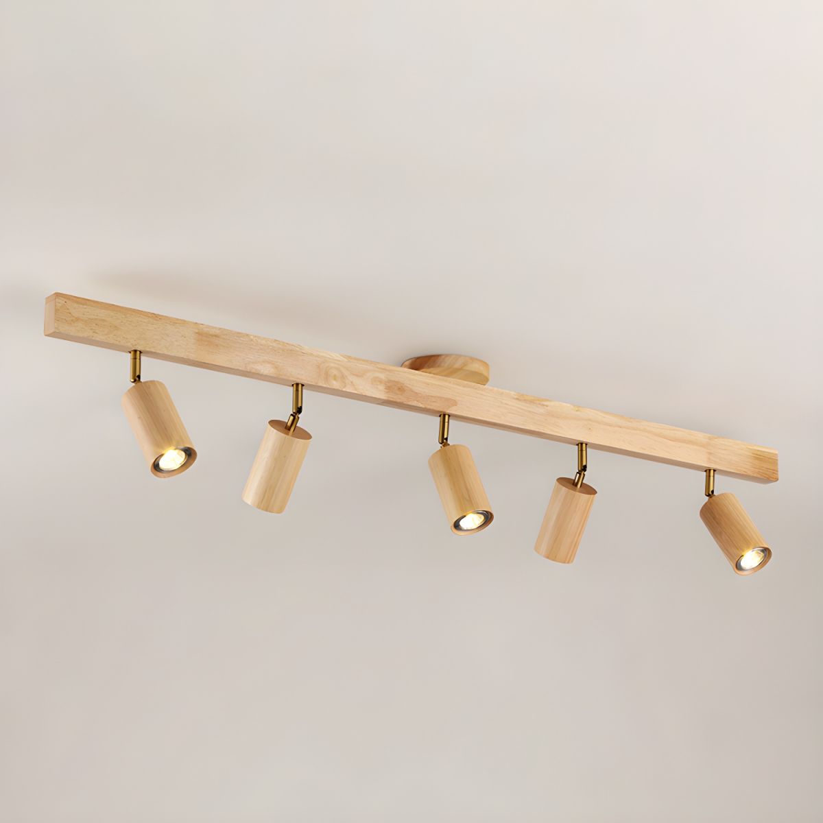 Multi-Head Track Spotlight with Wooden Shades for Kitchen, Dining Room & Living Room | Adjustable LED Rail Fixture | Rustic Farmhouse Ceilin