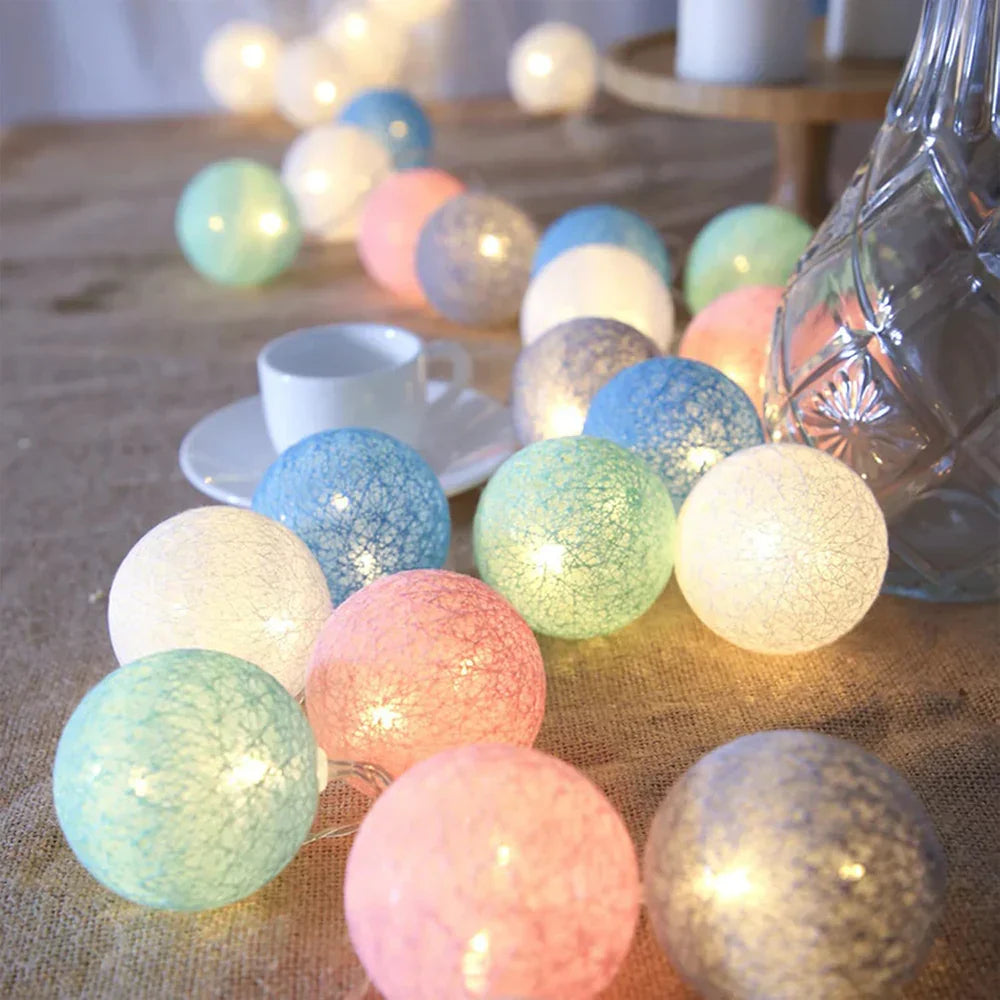 Cotton Ball String Lights with Soft Woven Globes for Bedroom, Living Room & Party Decor – USB or Battery Powered Fairy Lights