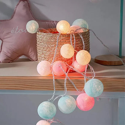 Cotton Ball String Lights with Soft Woven Globes for Bedroom, Living Room & Party Decor – USB or Battery Powered Fairy Lights