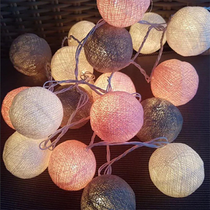 Cotton Ball String Lights with Soft Woven Globes for Bedroom, Living Room & Party Decor – USB or Battery Powered Fairy Lights
