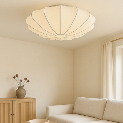 Flush Mount Round Light Fixture White Silk Shade 31.5 Inch Warm Glow for Bedrooms Living Rooms Modern Minimalist Home Overhead Lighting