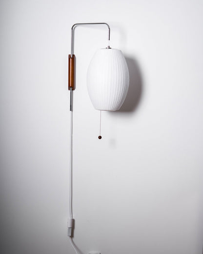 Swivel Sphere Wall Light with Adjustable Cord 15.7 in Walnut Chrome Finish Plug-In LED Sconce for Bedroom Office Living Room