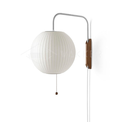 Swivel Sphere Wall Light with Adjustable Cord 15.7 in Walnut Chrome Finish Plug-In LED Sconce for Bedroom Office Living Room
