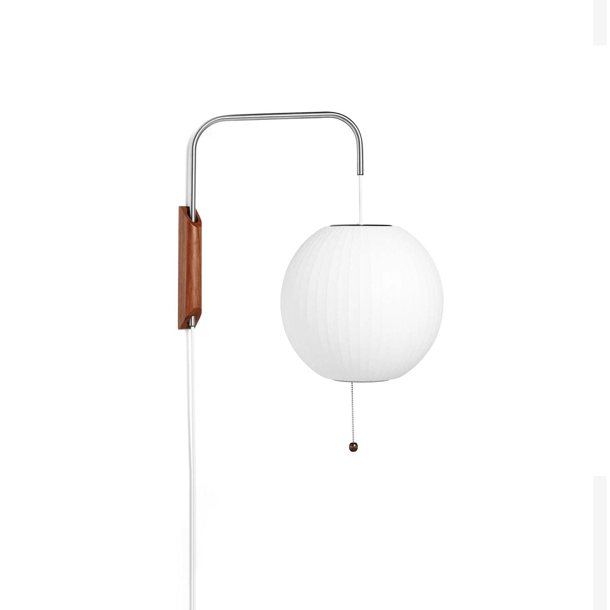 Swivel Sphere Wall Light with Adjustable Cord 15.7 in Walnut Chrome Finish Plug-In LED Sconce for Bedroom Office Living Room