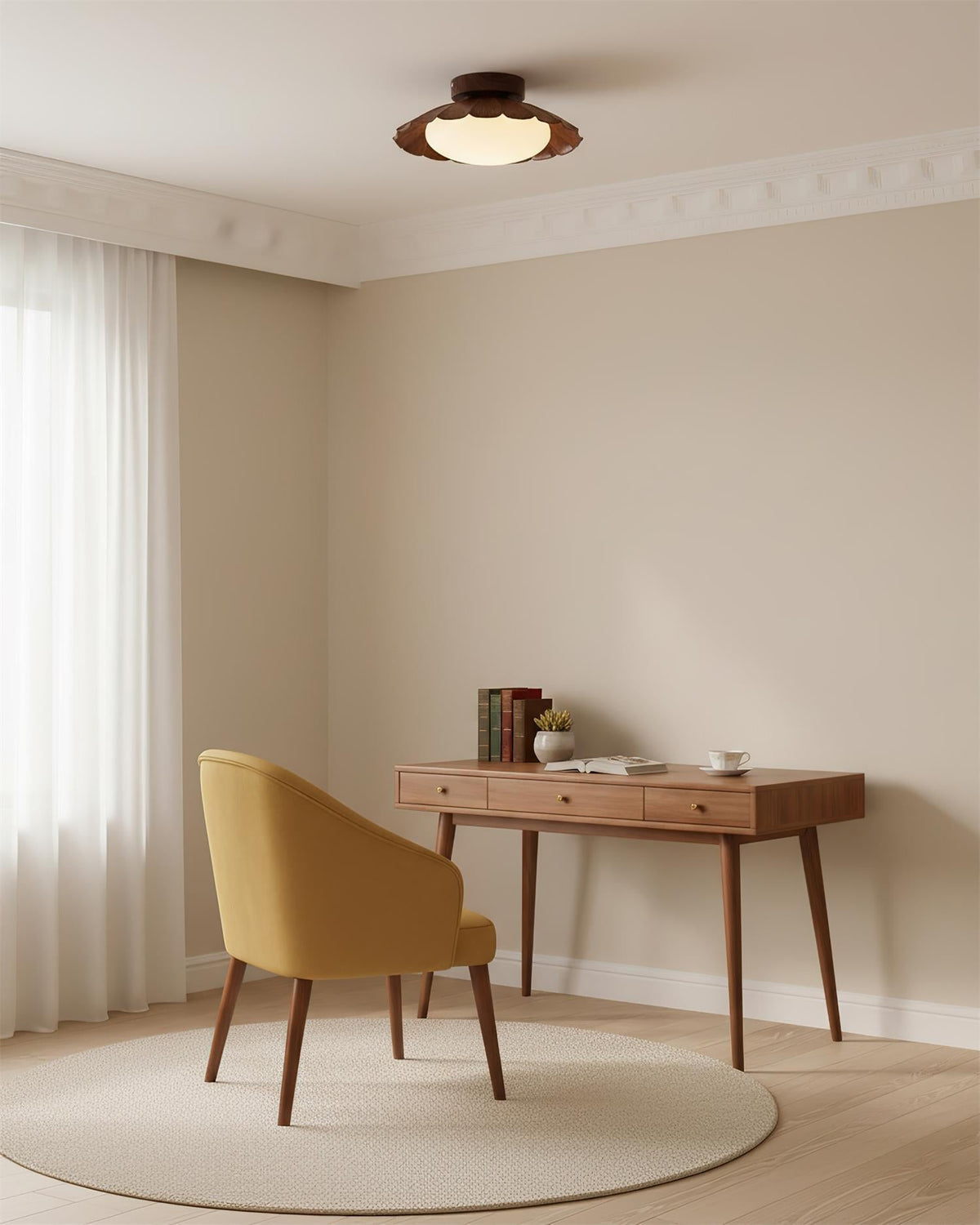 Flush Mount LED Ceiling Light 9.8 in Metal & Polymer Scalloped Fixture Warm White 3000K Bedroom Living Room Hallway Wall or Ceiling Damp Rat