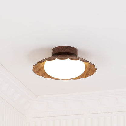 Flush Mount LED Ceiling Light 9.8 in Metal & Polymer Scalloped Fixture Warm White 3000K Bedroom Living Room Hallway Wall or Ceiling Damp Rat