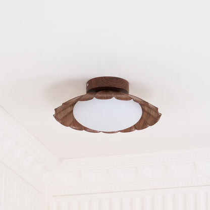 Flush Mount LED Ceiling Light 10 in Scalloped Shade for Bedroom Living Room Ambient Glow Metal Fixture Indoor Low Profile Modern Lighting