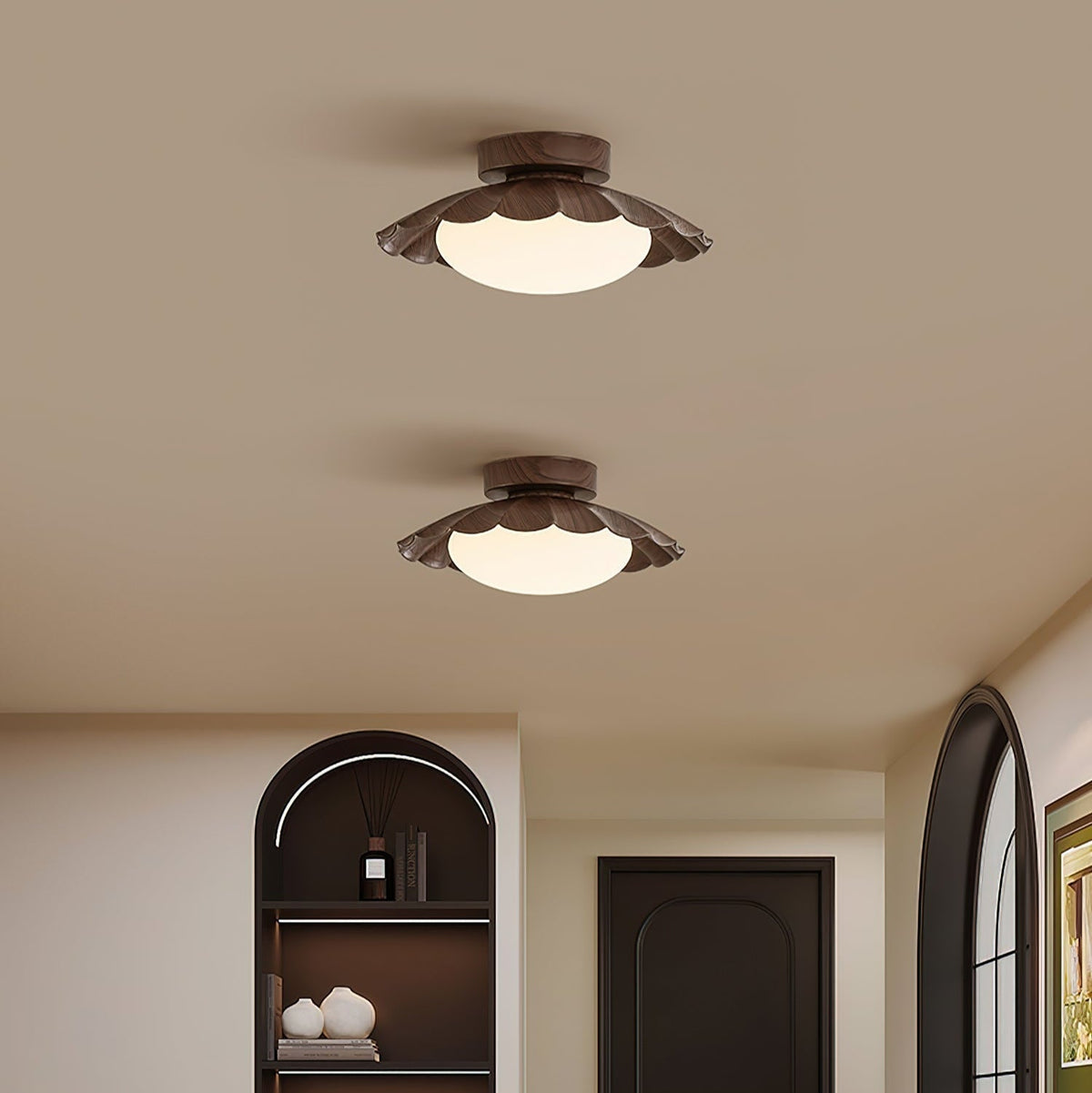 Flush Mount LED Ceiling Light 10 in Scalloped Shade for Bedroom Living Room Ambient Glow Metal Fixture Indoor Low Profile Modern Lighting