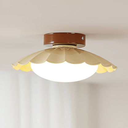 Flush Mount LED Ceiling Light 9.8 in Metal & Polymer Scalloped Fixture Warm White 3000K Bedroom Living Room Hallway Wall or Ceiling Damp Rat