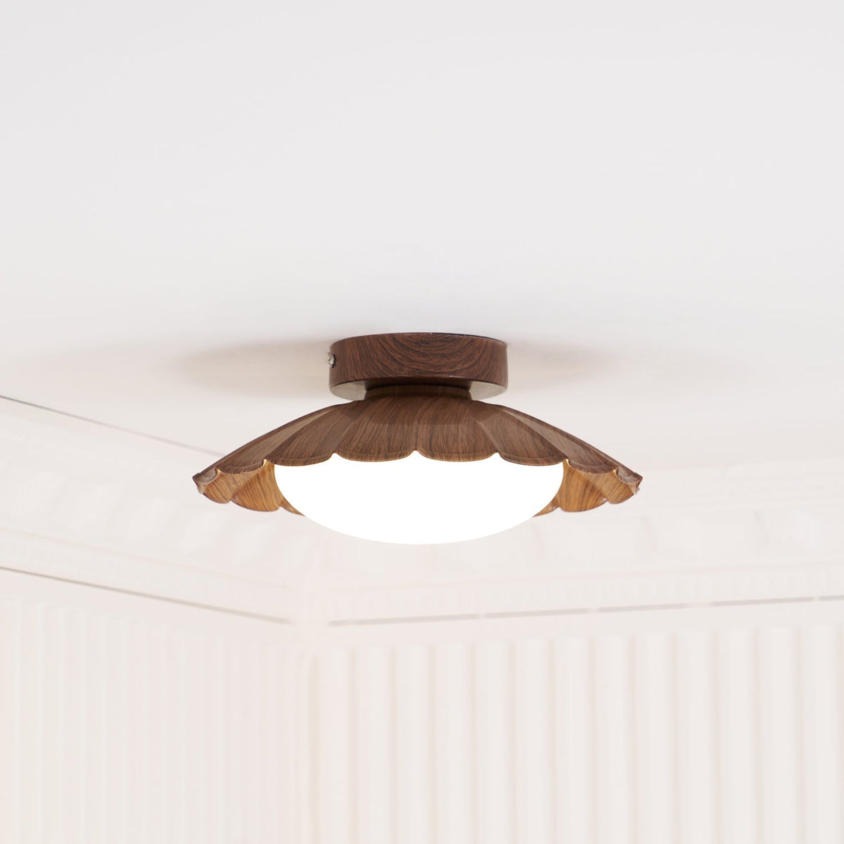 Flush Mount LED Ceiling Light 9.8 in Metal & Polymer Scalloped Fixture Warm White 3000K Bedroom Living Room Hallway Wall or Ceiling Damp Rat