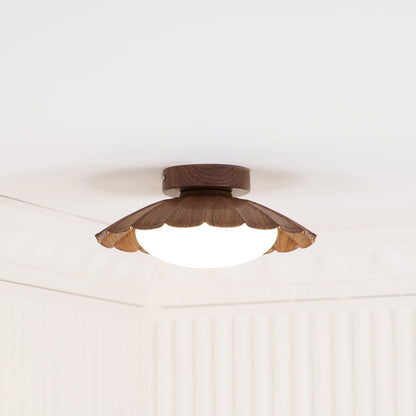 Flush Mount LED Ceiling Light 10 in Scalloped Shade for Bedroom Living Room Ambient Glow Metal Fixture Indoor Low Profile Modern Lighting