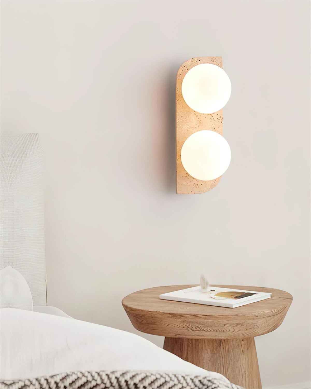 Natural Stone Sconce with Glass Globe G9 Socket Beige Neutral Ambient Light for Entryway Bathroom Bedroom Modern Minimalist Home Décor