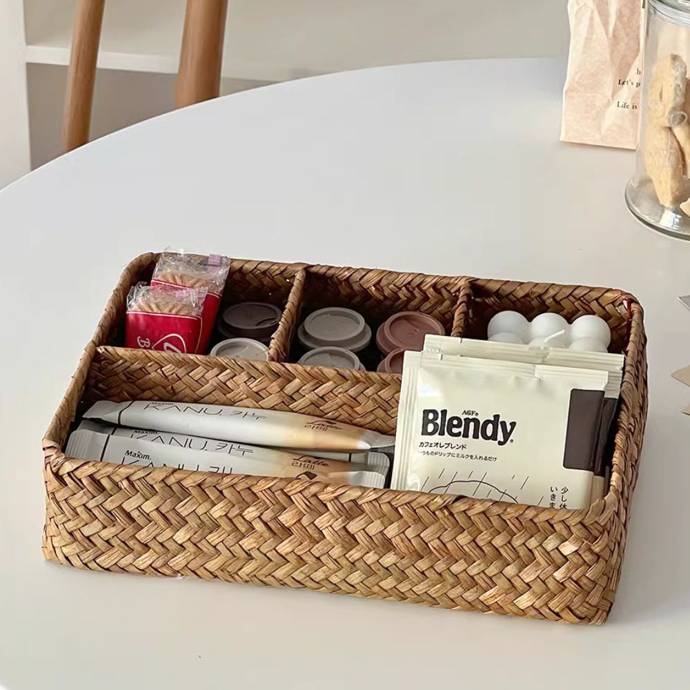 Nexa Wicker Storage Basket - Handwoven Natural, Multi-Compartment Organizer