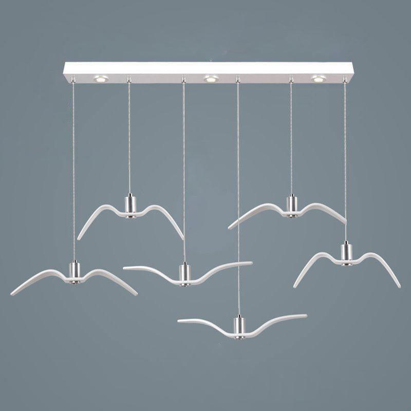 Sculptural Bird Ceiling Fixture with Adjustable Height LED Hardwired Suspension for Kitchen Islands Dining Tables Living Spaces in White or
