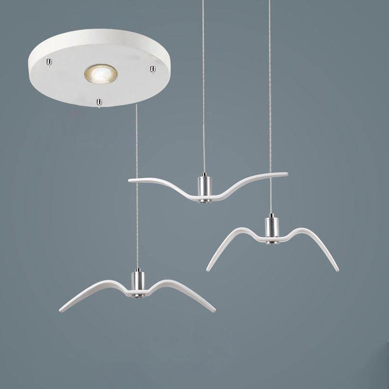 Sculptural Bird Ceiling Fixture with Adjustable Height LED Hardwired Suspension for Kitchen Islands Dining Tables Living Spaces in White or