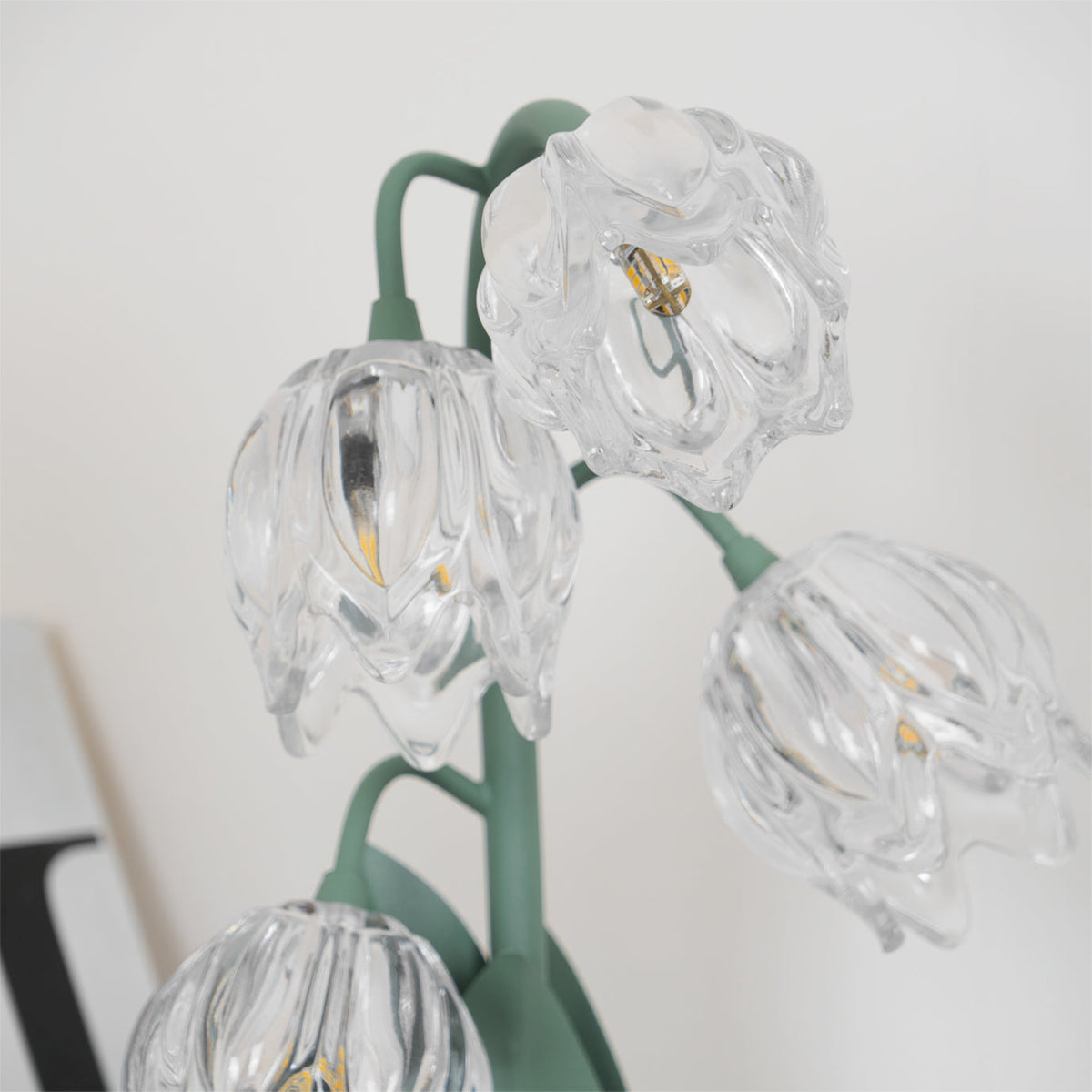 Floral Glass Shade Accent Lamp 7 Inch Green Stem Bedroom Nightstand Light Living Room Decorative Lighting Home Decor Indoor Small Bulb