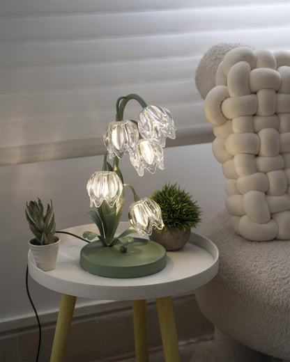 Floral Glass Shade Accent Lamp 7 Inch Green Stem Bedroom Nightstand Light Living Room Decorative Lighting Home Decor Indoor Small Bulb