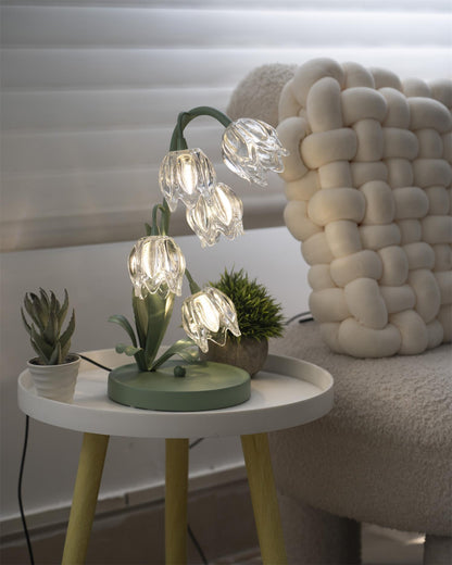Floral Glass Shade Accent Lamp 7 Inch Green Stem Bedroom Nightstand Light Living Room Decorative Lighting Home Decor Indoor Small Bulb