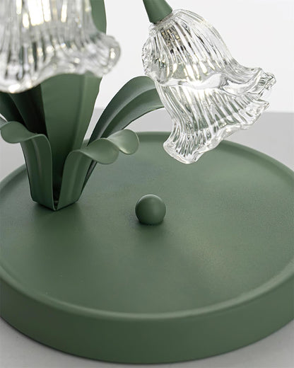 Floral Glass Shade Accent Lamp 7 Inch Green Stem Bedroom Nightstand Light Living Room Decorative Lighting Home Decor Indoor Small Bulb