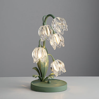 Floral Glass Shade Accent Lamp 7 Inch Green Stem Bedroom Nightstand Light Living Room Decorative Lighting Home Decor Indoor Small Bulb