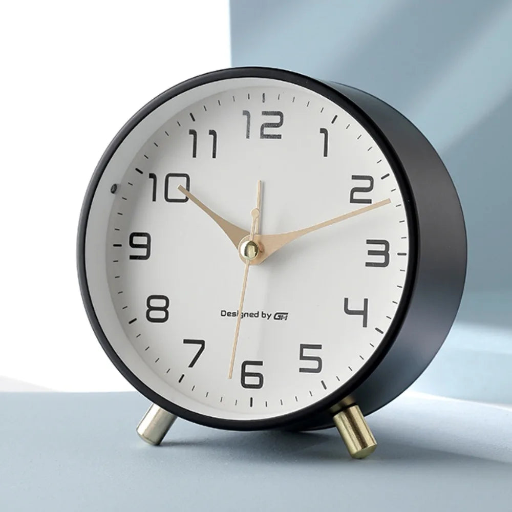 Quiet Desk Clock with Glass Face and Metal Frame for Bedroom Nightstand Office Study Reading Nook Den Guest Room Apartment Dorm Small Space
