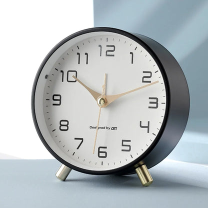 Quiet Desk Clock with Glass Face and Metal Frame for Bedroom Nightstand Office Study Reading Nook Den Guest Room Apartment Dorm Small Space