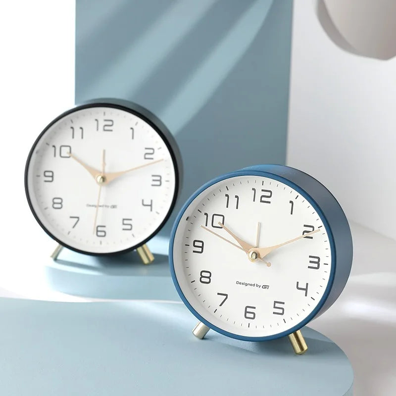 Quiet Desk Clock with Glass Face and Metal Frame for Bedroom Nightstand Office Study Reading Nook Den Guest Room Apartment Dorm Small Space