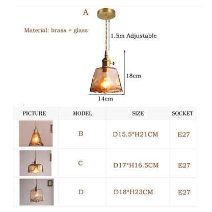 Geometric Glass Pendant Light with Brass Finish for Dining Room & Bedroom – Handcrafted Vintage Industrial Hanging Fixture