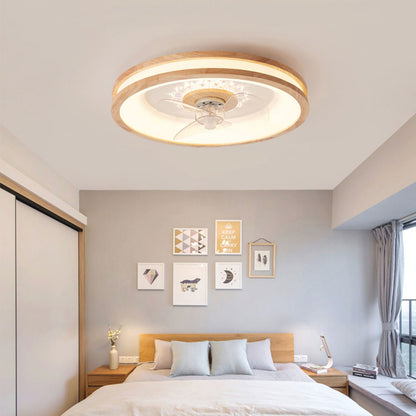 Wood & Acrylic Flush Mount Ceiling Fan with LED Light 20 in Diameter Low Profile Ventilation Fixture for Small Bedrooms Living Rooms Remote