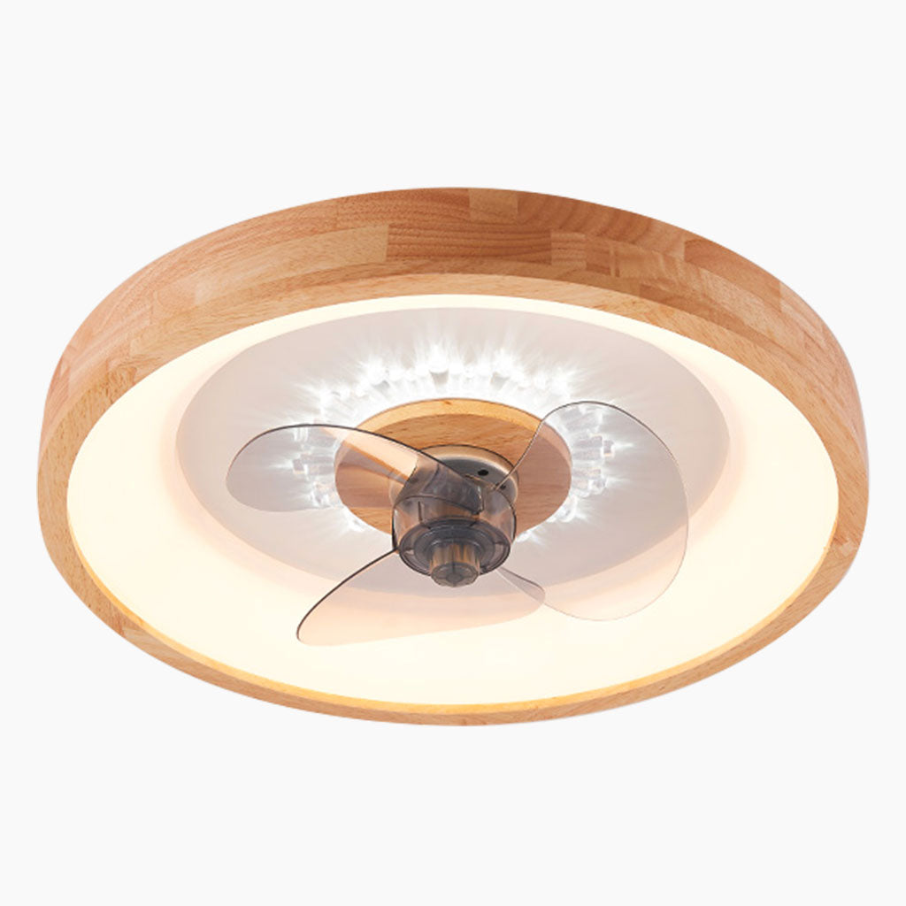 Wood & Acrylic Flush Mount Ceiling Fan with LED Light 20 in Diameter Low Profile Ventilation Fixture for Small Bedrooms Living Rooms Remote
