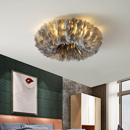 Feathered Flush Mount LED Ceiling Light 40W for Bedroom Living Room Modern Layered Design Soft Warm White Indoor Lighting