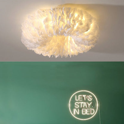 Feathered Flush Mount LED Ceiling Light 40W for Bedroom Living Room Modern Layered Design Soft Warm White Indoor Lighting