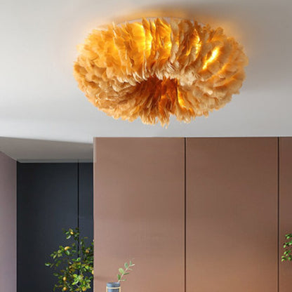 Feathered Flush Mount LED Ceiling Light 40W for Bedroom Living Room Modern Layered Design Soft Warm White Indoor Lighting