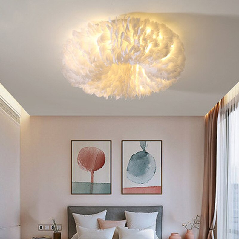 Feathered Flush Mount LED Ceiling Light 40W for Bedroom Living Room Modern Layered Design Soft Warm White Indoor Lighting