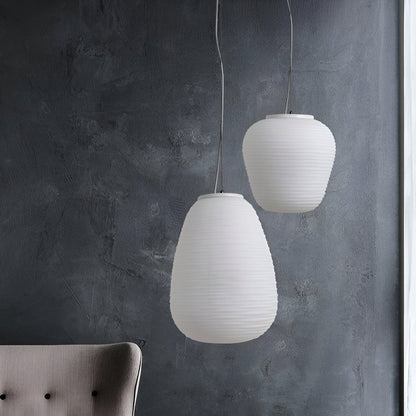 Frosted Glass Hanging Light Fixture with Ribbed Texture | Adjustable Ceiling Lamp for Dining Room Kitchen Island Cafe Restaurant Home | LED