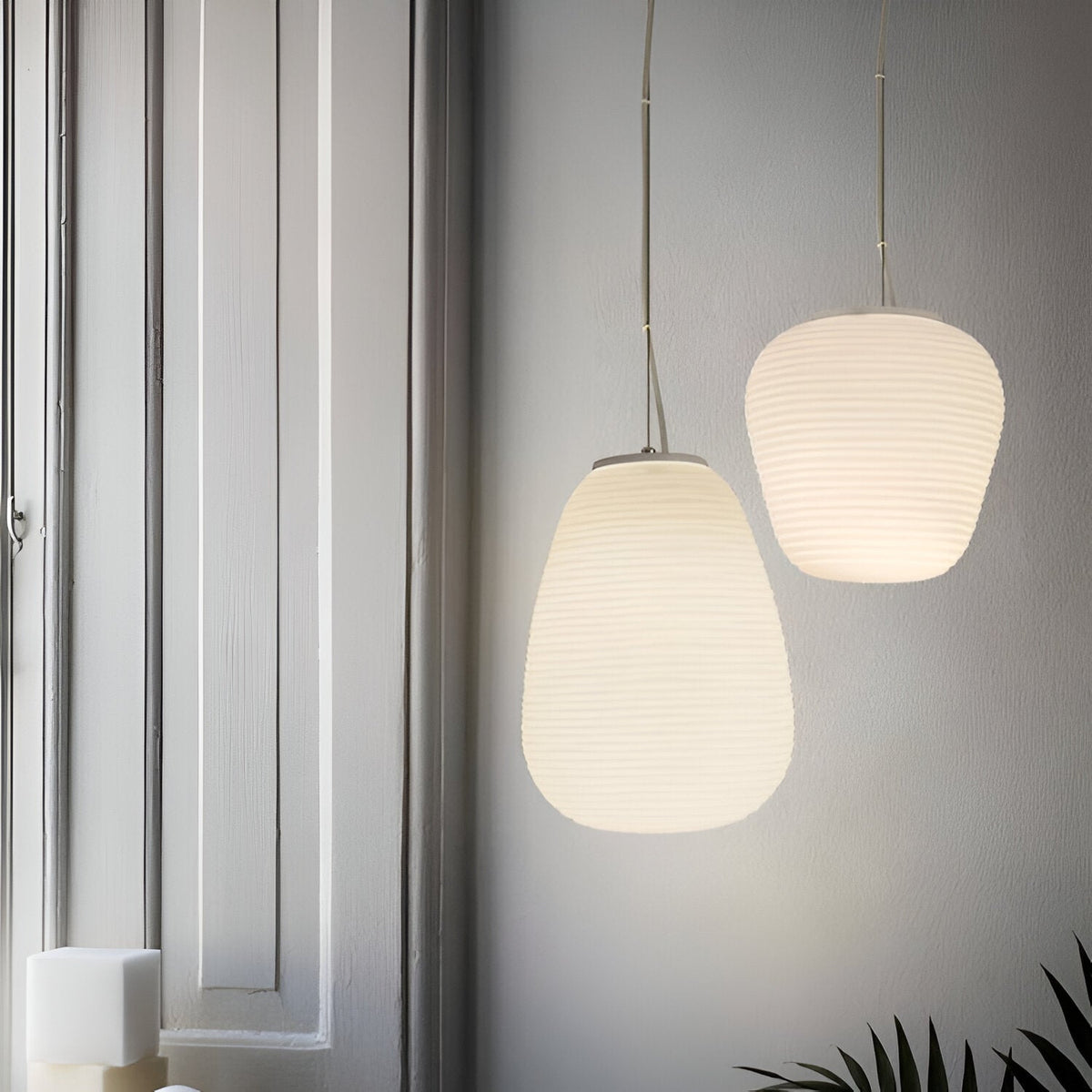 Frosted Glass Hanging Light Fixture with Ribbed Texture | Adjustable Ceiling Lamp for Dining Room Kitchen Island Cafe Restaurant Home | LED