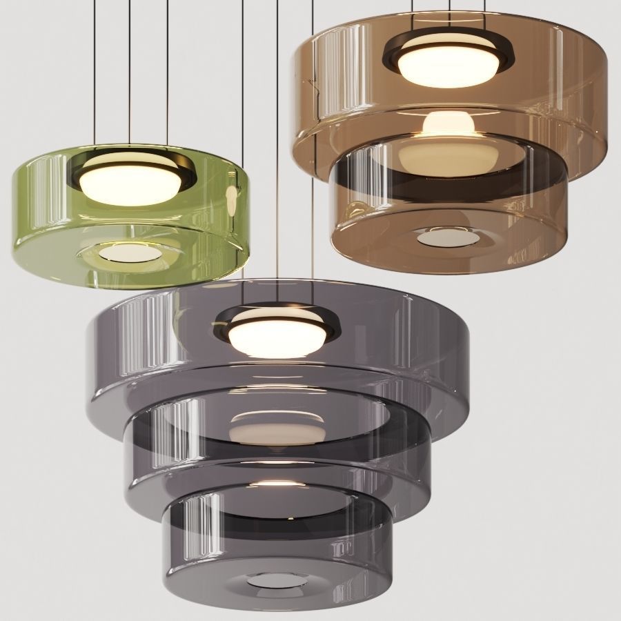 Tiered Glass Hanging Fixture 12 in Amber for Dining Tables Kitchen Islands Contemporary Statement Overhead Illumination