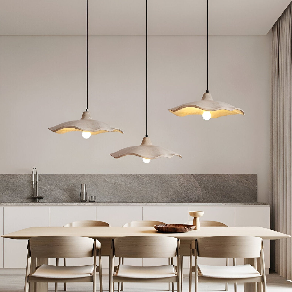 Lámpara colgante de hormigón de 16 pulgadas, forma de pétalo orgánico para comedor, isla de cocina y dormitorio, estilo Wabi-Sabi, cable ajustable, compatible con LED, moderno