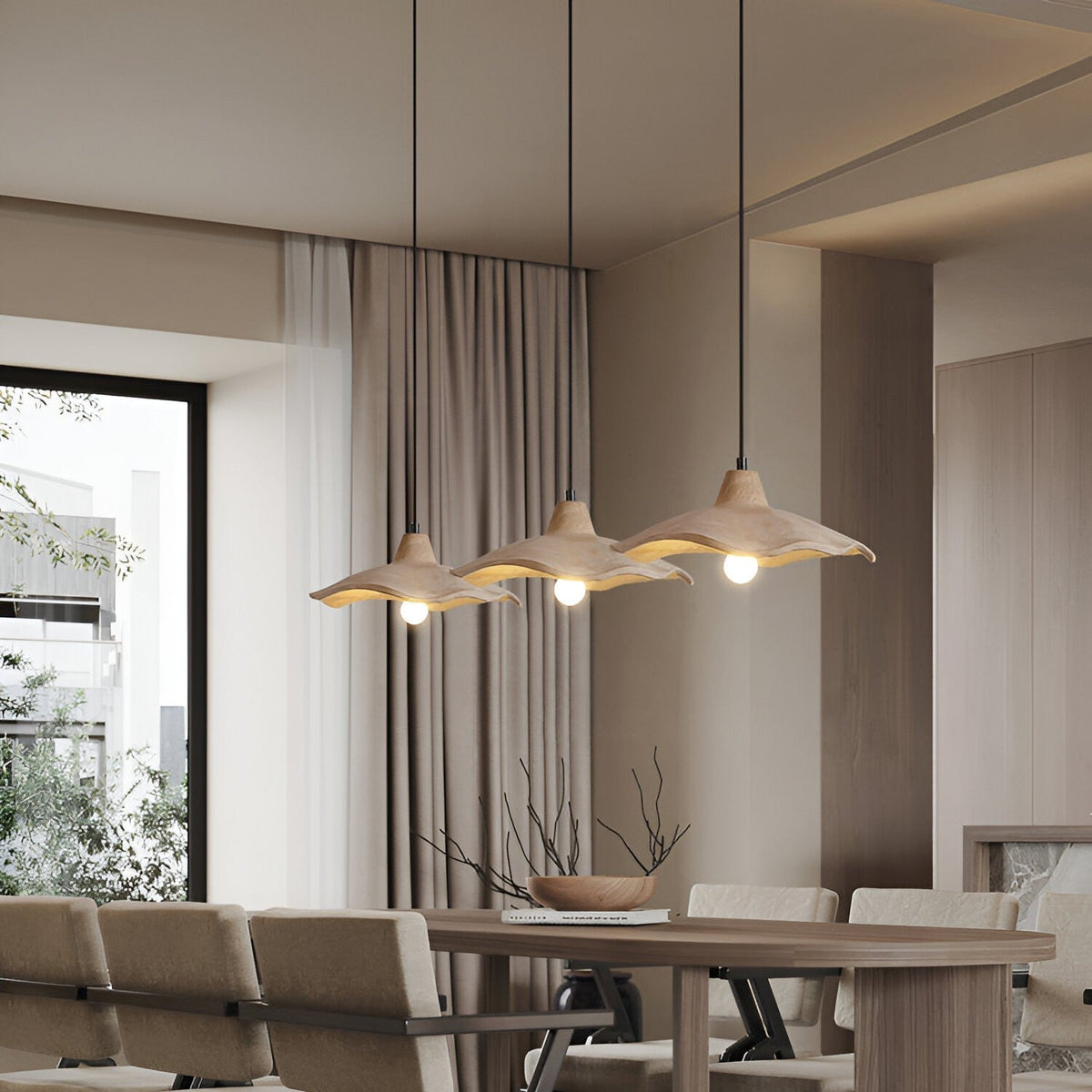 Lámpara colgante de hormigón de 16 pulgadas, forma de pétalo orgánico para comedor, isla de cocina y dormitorio, estilo Wabi-Sabi, cable ajustable, compatible con LED, moderno