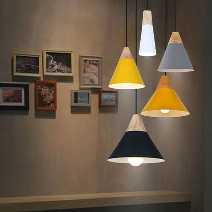 Aluminum & Wood Hanging Lamp E27 Socket Gray Black White Yellow Kitchen Island Dining Table Overhead Fixture Scandinavian Style Modern Minim